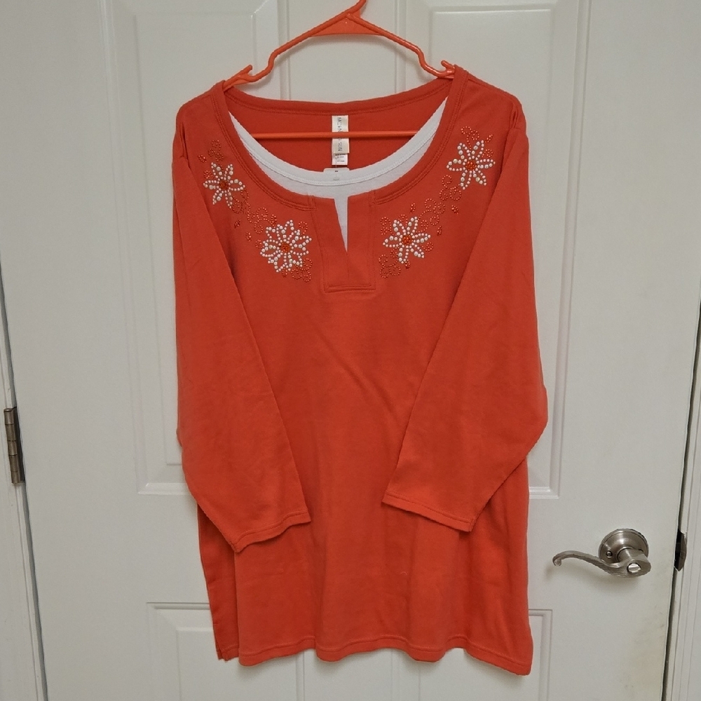 NWT Orange Embellished 3/4 Sleeve Boxy Blouse
